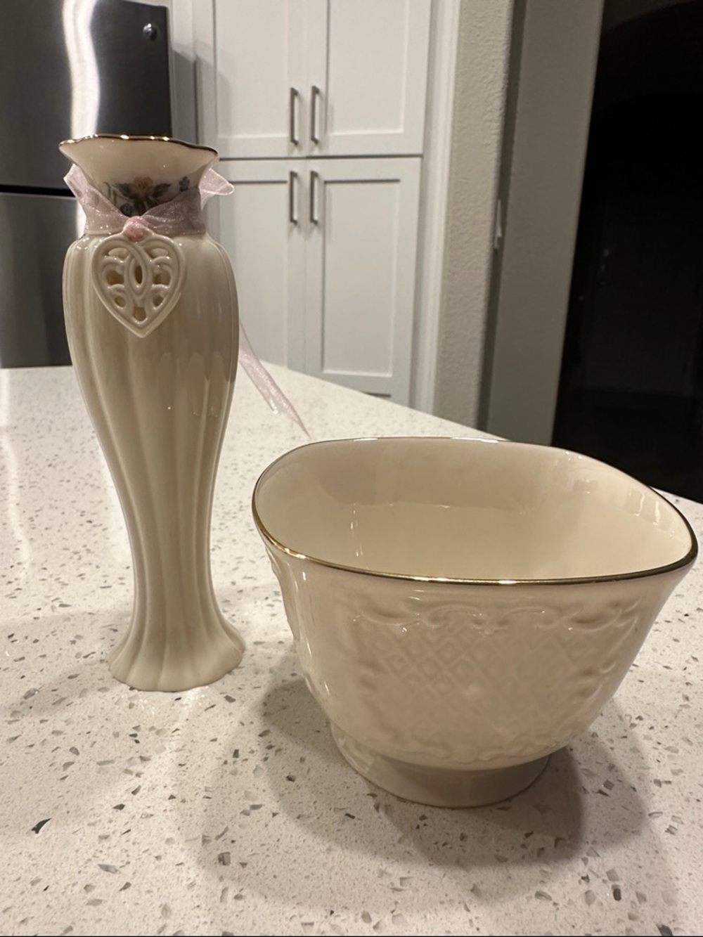 Lenox Vintage Canterbury gold trim Vase and bowl with gold trim